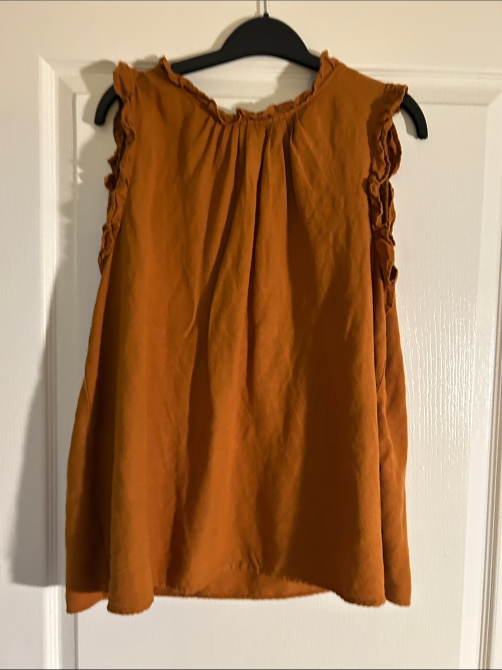 Ann Taylor Factory Rust Orange Sleeveless Ruffle Dress Size XL